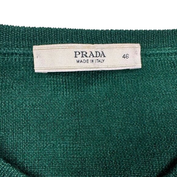 VTG Prada Silk Cashmere Sweater SZ M Green Crewneck Fitted Minimalist Designer - Picture 6 of 11